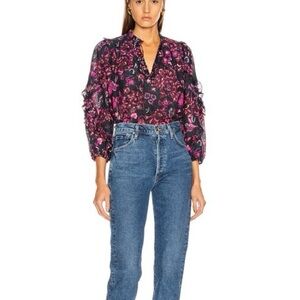 Ulla Johnson Floral Blouse in Pink and Black